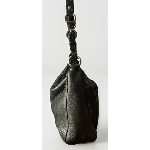 COACH Chelsea Black Pebbled Leather Silver Ring Accents Turn-Lock Bag Purse Hobo - Picture 3 of 11